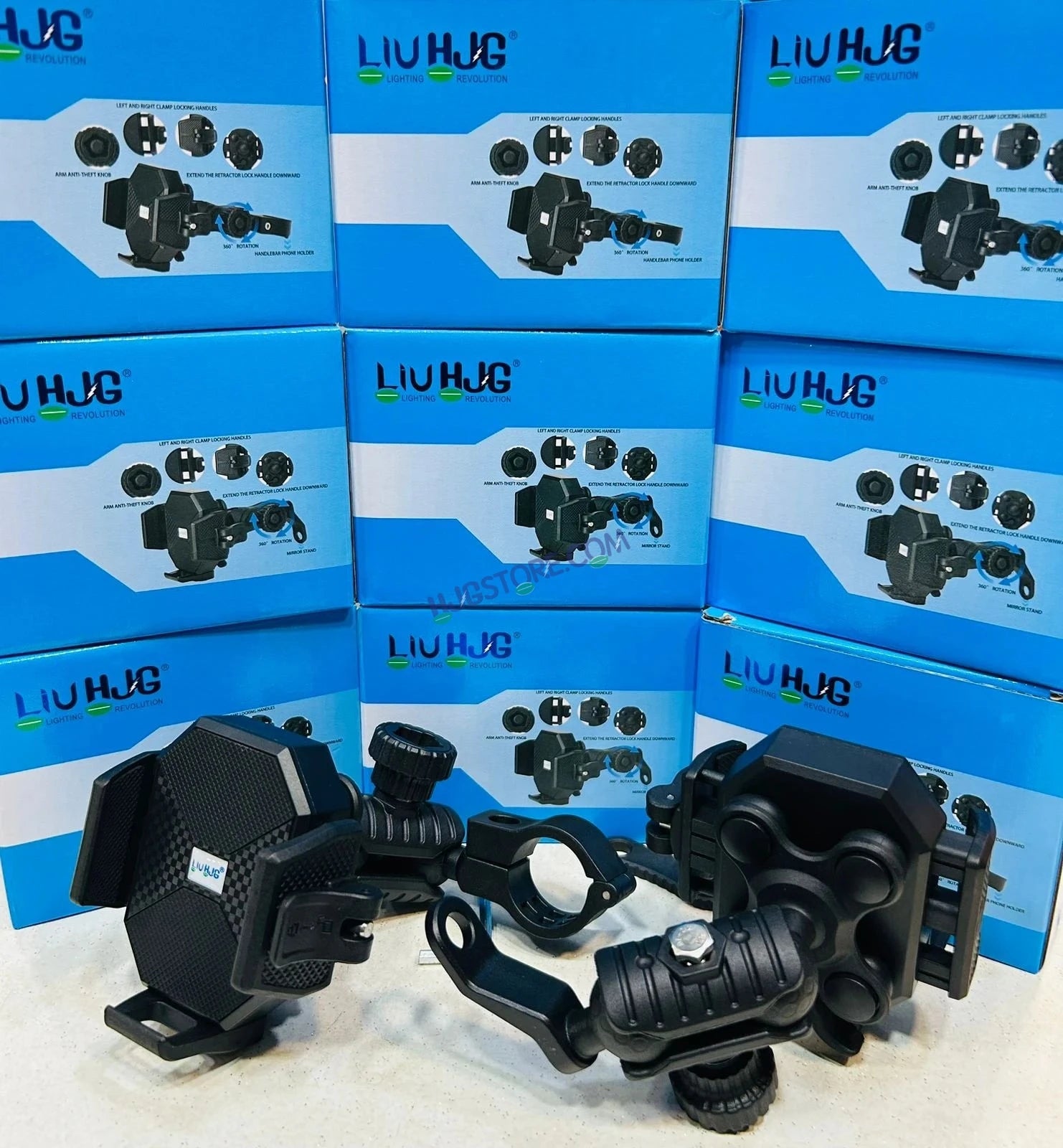 HJG Hexagon R6 Mobile Holder with Handlebar Mount for Bike, Two Wheelers Universal HJG Hexagon R6 Mirror Mount Mobile Holder Anti-Theft Mobile Holder 360 Degree Rotation Adjustable Size and Locking System LIU HJG Hexagon R6 Bike Handlebar Mount Holder - HJGstore.com