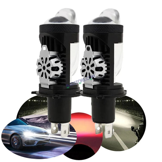 HJG RTD Lens H4 2pc for Car New Model RTD Lens Dual Projector Lens H4 LED Bulb 100W HJG Projector Light H4 LED Mini Projector Lens with Fan Bulb 12000LM Conversion Kit Hi/Lo Beam Headlight 12V/24V for Bike/Car/SUV, Set of 2, Red Devil DRL/White Hi/Lo 2pc - HJGstore.com
