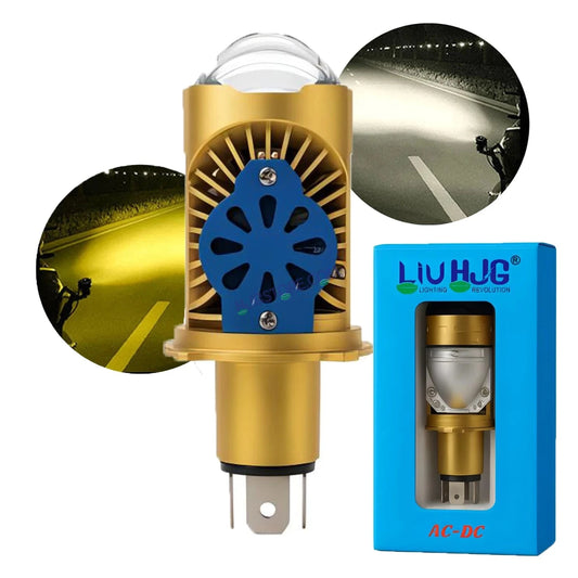 HJG RTD Lens H4 White/Yellow New Model Yellow Low White High RTD Lens Dual Projector Lens H4 LED Bulb 50W HJG Projector Light H4 LED RTD Lens with Fan Bulb 5000LM Dual Beam WY Hi/Lo Beam Headlight 12V/24V for Motorcycle/Car, Set of 1, White/Yellow Hi/Lo - HJGstore.com