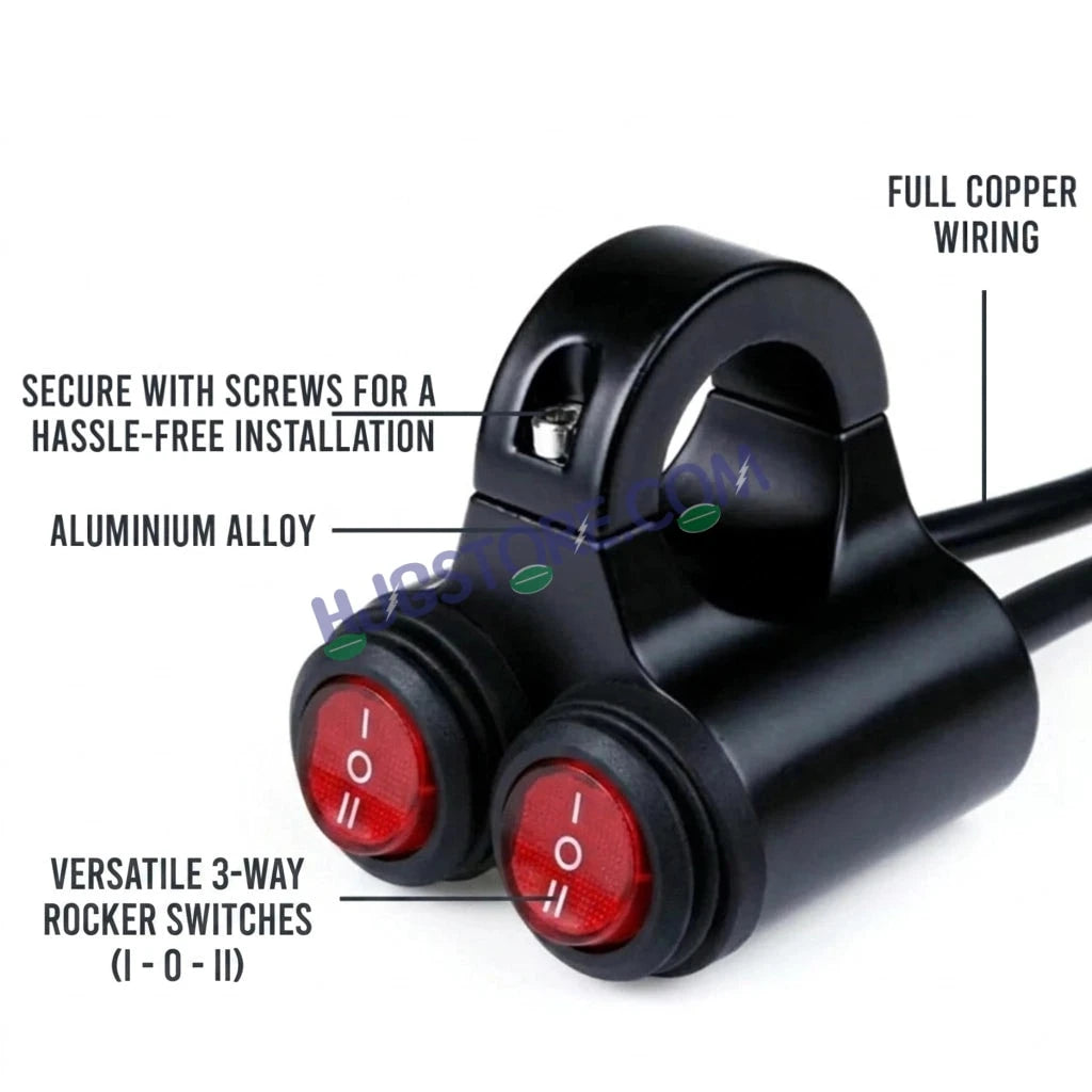 HJG 2 x 3-Way Motorcycle Handlebar Switch 12V CNC Metal Switch - 7/8" 22mm Motorcycle Handlebar Control Cluster for Headlight, Electric Start, Turn Signal & Hazard Light Motorcycle 2 x 3-Way Handlebar Switch For All Motorcycles - HJGstore.com