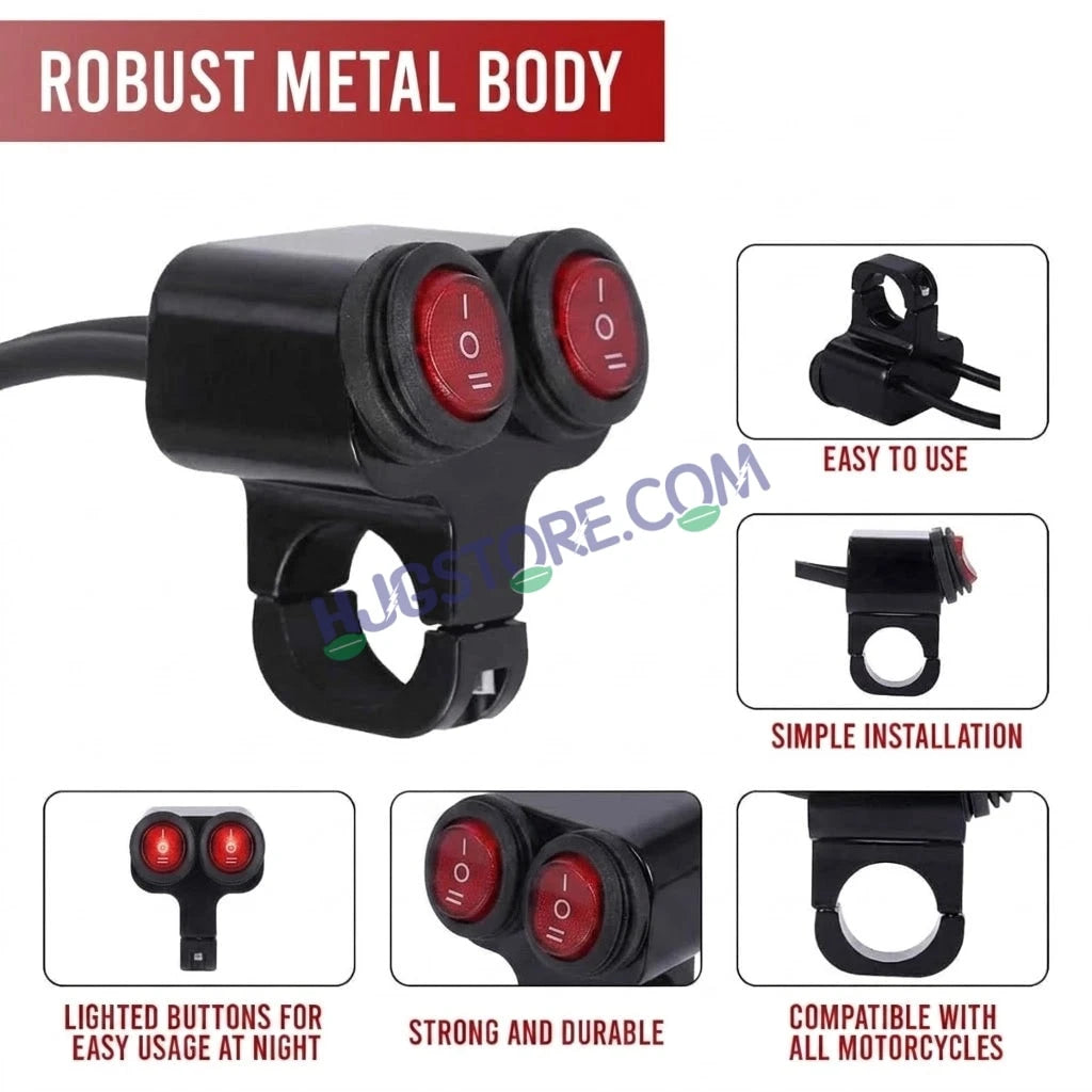 HJG 2 x 3-Way Motorcycle Handlebar Switch 12V CNC Metal Switch - 7/8" 22mm Motorcycle Handlebar Control Cluster for Headlight, Electric Start, Turn Signal & Hazard Light Motorcycle 2 x 3-Way Handlebar Switch For All Motorcycles - HJGstore.com