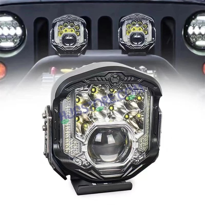 HJG GodsEye Side Shooter 1 LED with 8 CREE LED White/Red Off Road 7 inch 95W LED Headlight Spot Light Fog Light Universal For Bike, Truck, Jeep, Car Bike Led Headlights LED Fog Lights For Motorcycle Car SUV Lights, Pack of 1 LIU HJG GodsEye Side Shooter - HJGstore.com
