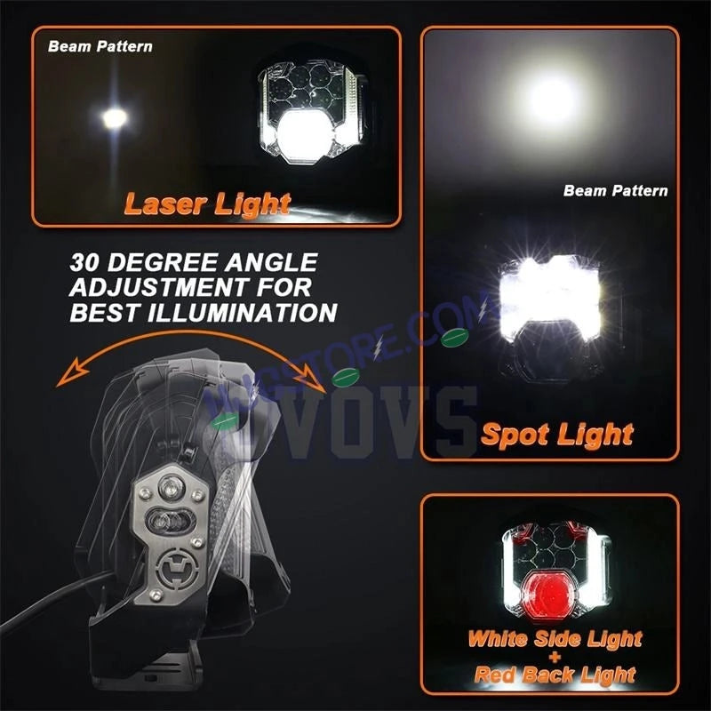 HJG GodsEye Side Shooter 1 LED with 8 CREE LED White/Red Off Road 7 inch 95W LED Headlight Spot Light Fog Light Universal For Bike, Truck, Jeep, Car Bike Led Headlights LED Fog Lights For Motorcycle Car SUV Lights, Pack of 1 LIU HJG GodsEye Side Shooter - HJGstore.com