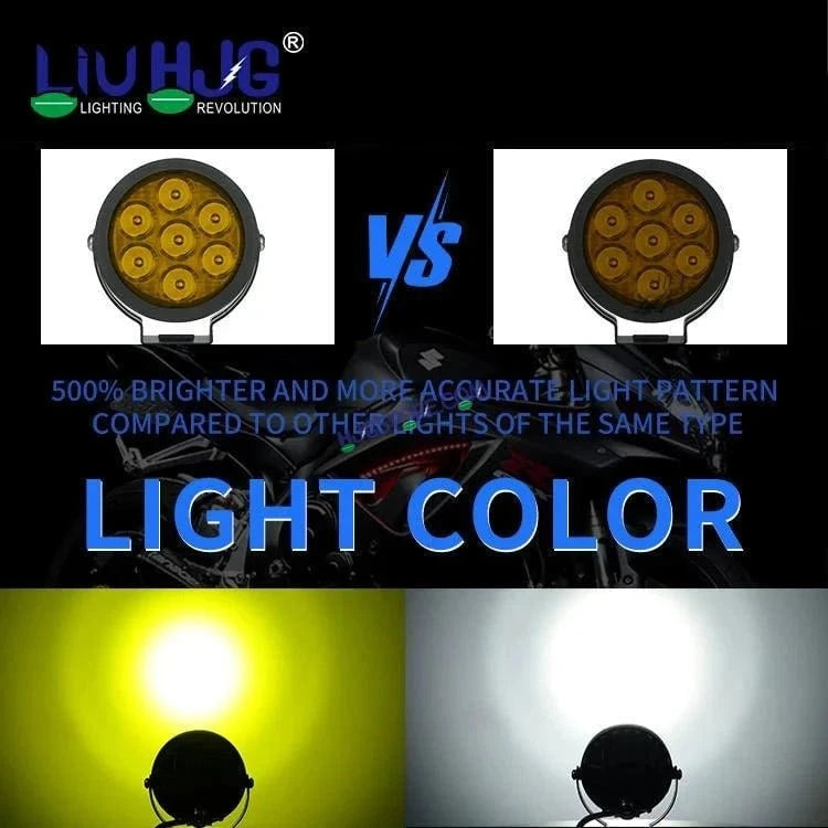 HJG New 7 LED 140W Projector CREE Combo Round Foglight with Yellow Cover 140W 7 LED HJG 140W 5 LED CREE 2 LED Projector 7 LED Foglight Car Accessories Led Headlights Lights Led Fog Lights For Motorcycle Car SUV Lights, Set of 2 with Wiring Harness Kit