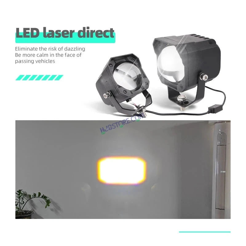 HJG Laser Cannon Foglight 500 Meters Laser Focus Projector Fog Projector Lens with 300 Meters Low Beam 500 Meters High Beam 80W Foglight Ultra Wide Dual Intensity LED Fog Lights White/Yellow Universal For All Cars & Bikes LIU HJG Laser Cannon Foglight 2pc - HJGstore.com