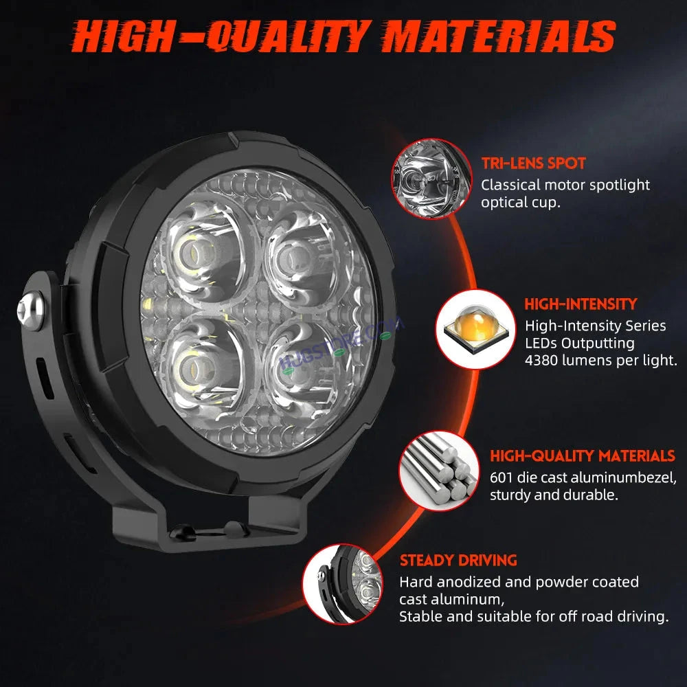 HJG 4 LED 80W Round CREE Foglight Foglamp with Yellow Cover 80W 4 LED HJG 80W 4 LED Car Accessories Led Headlights Lights Led Fog Lights For Motorcycle Car SUV Lights, Set of 2 with Wiring Harness Kit HJG 4 LED Round 80W - HJGstore.com