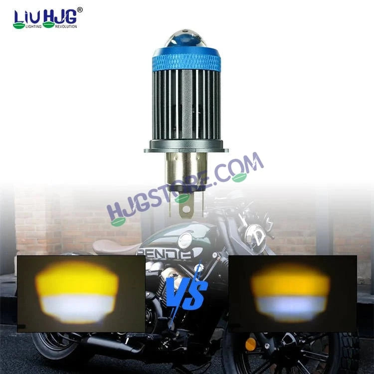 HJG H4 Lens New Mini Jet LED Rocket New Model White Yellow LED Headlight Bulb H4 For All Motorcycles (Low and High Beam Bulbs (White/Yellow) Long Range Focused Hi/Lo Beam White Yellow 50W Lens) - 12V DC Hi/Lo Type H4 Lens Mini Jet Rocket H4 - HJGstore.com