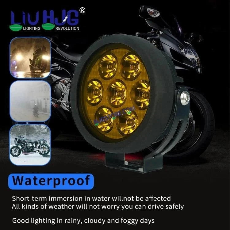 HJG New 7 LED 140W Projector CREE Combo Round Foglight with Yellow Cover 140W 7 LED HJG 140W 5 LED CREE 2 LED Projector 7 LED Foglight Car Accessories Led Headlights Lights Led Fog Lights For Motorcycle Car SUV Lights, Set of 2 with Wiring Harness Kit
