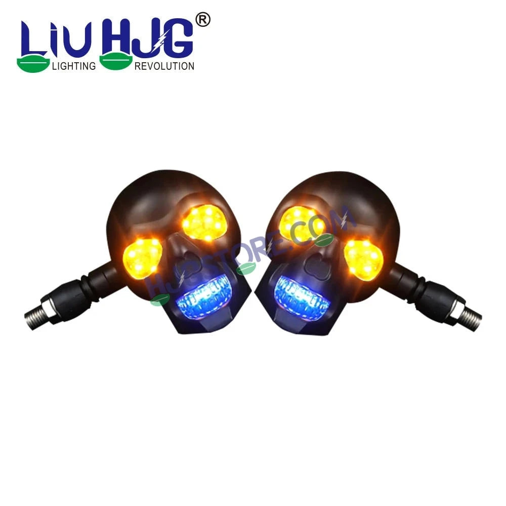 HJG Skull Indicator Skull Shape Turn Signal Lights Indicator Universal for All Bikes Models Turn Signal Lights Motorcycle Set of 2 LIU HJG Skull Indicator - HJGstore.com