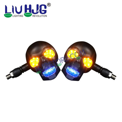 HJG Skull Indicator Skull Shape Turn Signal Lights Indicator Universal for All Bikes Models Turn Signal Lights Motorcycle Set of 2 LIU HJG Skull Indicator - HJGstore.com