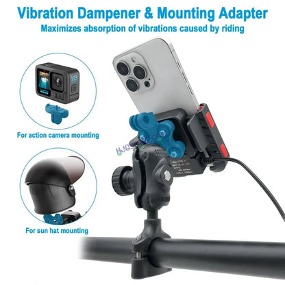 HJG Compact Pro 7579 Type-C Shockproof Mobile Holder with Jaw Grip Damper Anti Vibration with Type-C USB Charger for Bike, Two Wheelers Universal HJG Mobile Holder Pro 7579 Anti-Shake Anti-Theft Zero Vibration Shockproof Mobile Holder with Type-C Charger - HJGstore.com