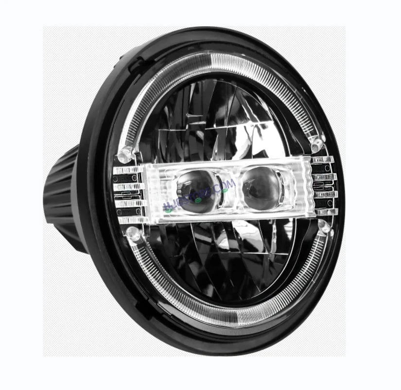 HJG New Harley Minus Projector 7 Inch Headlight Assembly with Animated Blue/White DRL White LED Headlight Minus Crystal Headlight Assembly for Thar Royal Enfield | 75-120W CREE/Osram LED Chip Multi color High/Low Beam, DRL For Royal Enfield, Jeep, Thar - HJGstore.com