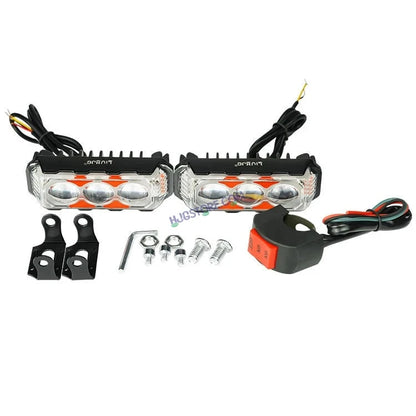 HJG 3 LED Light Bar 2pc with Red Blue Flash Strobe Fog Light for Bikes and Cars High Power, Heavy clamp and Strong aluminum. (3 LED Fog Light Bar Single) White/Yellow, Red Blue Strobe Flash, Pack of 2 - HJGstore.com