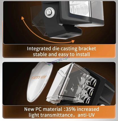 HJG W28 Helao 4x4 Lens CREE Foglight 120W 4x4 Lens Square Edge W28 4 Lens Square Edge 2pc Foglight 120W Foglight Ultra Wide Intensity LED Foglight White CREE Foglight (120W) Universal For All Cars & Bikes LIU HJG W28 Helao 4x4 Lens Foglight Edge Light 2pc - HJGstore.com