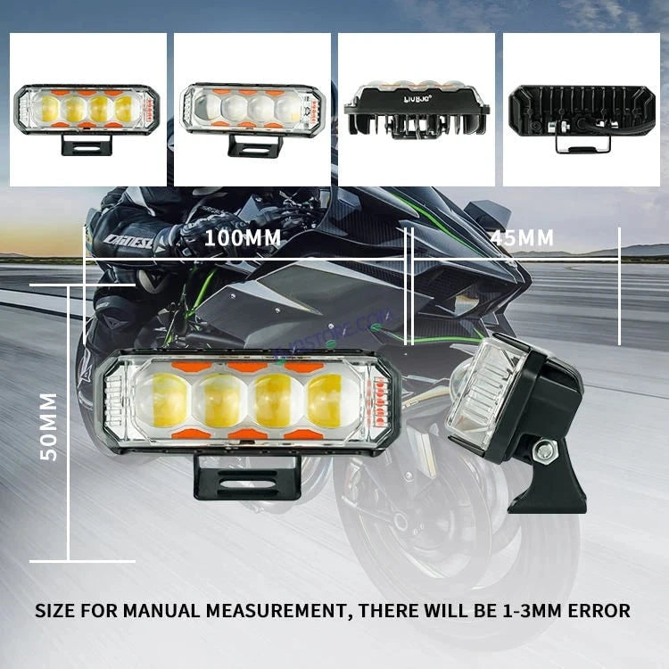 HJG 4 LED Light Bar with Red Blue Flash Strobe Fog Light for Bikes and Cars High Power, Heavy clamp and Strong aluminum. (4 LED Fog Light Bar Single) White/Yellow, Red Blue Strobe Flash, Pack of 1 - HJGstore.com