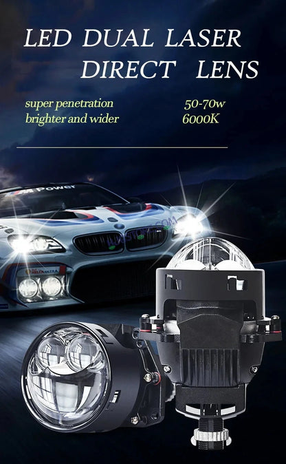 HJG 3 Inch Bi LED Car Projector 140W H8/H9/H11/H16 Foglight with Laser Spot and Wide Spread Red DRL/White/Yellow/Warm White Light 140W Foglight Ultra Wide Dual Intensity LED Driving Fog Lights 3000K/4300K/6500K Universal For All Cars & Bikes H8/H9/H11/H16 - HJGstore.com