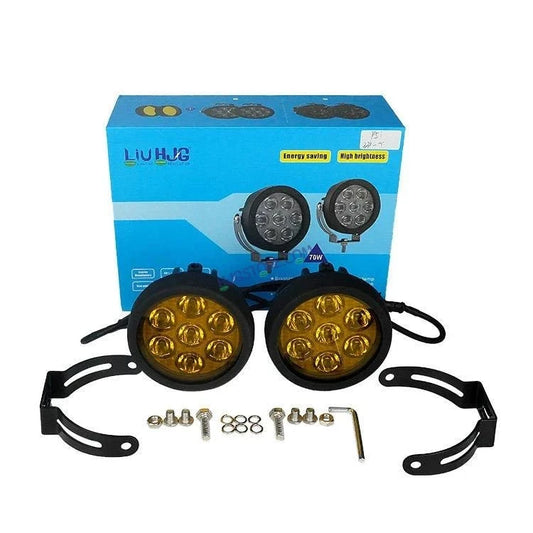 HJG New 7 LED 140W Foglight Foglamp with Yellow Cover 140W 7 LED HJG 140W 7 LED Car Accessories Led Headlights Lights Led Fog Lights For Motorcycle Lights, Set of 2 with Dimmer Controller Wiring Harness Kit, Brightness Controller Wiring - HJGstore.com