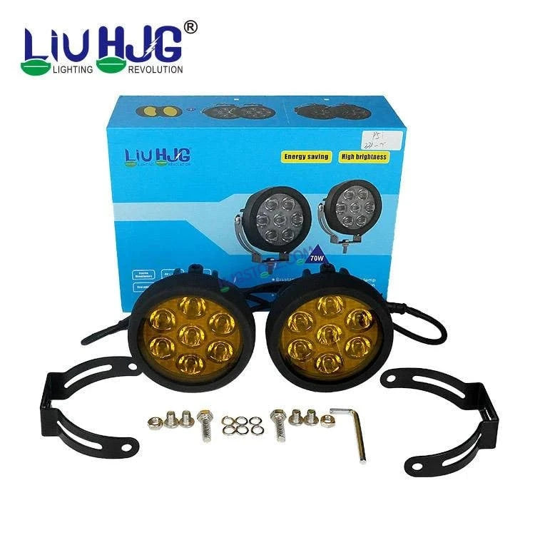 HJG New 7 LED 140W Foglight Foglamp with Yellow Cover 140W 7 LED HJG 140W 7 LED Car Accessories Led Headlights Lights Led Fog Lights For Motorcycle Lights, Set of 2 with Dimmer Controller Wiring Harness Kit, Brightness Controller Wiring - HJGstore.com