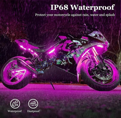 HJG 6Pcs Motorcycle Ambient Lighting Kit, Smart Mobile App Controlled RGB LED Underglow Strips (12V) | Waterproof & All Weather Proof | Flexible, Bendable & Can Be Cut Anywhere for Custom Fit | Multi-Color Accent Glow for All Bikes LIU HJG Ambient Light - HJGstore.com