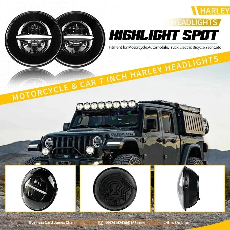 HJG 7 Inch Minus Thar Royal Enfield LED Headlight Assembly Halo Lights Dual Color Yellow White 7 Inch Round Motorcycle Lights For Jeeps Universal Car Compatible with Royal Enfield, Jeep, Thar Minus Thar - HJGstore.com