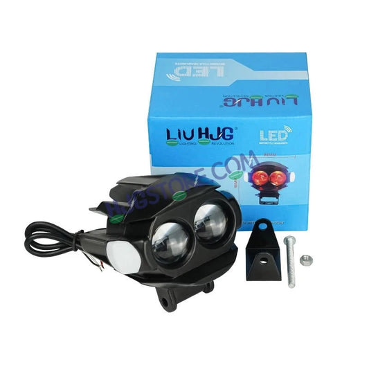 HJG New Alien 2 Lens Projector with Red Devil & Side Blue DRL LED Fog Light Dual Lens Projector Shot Fog Light For Bike/Car/Thar/Jeep - Cool White/Yellow with Red DRL & side Blue DRL, Pack of 1 LIU HJG Alien 2 Lens Projector Fog Light with Red Blue Devil - HJGstore.com