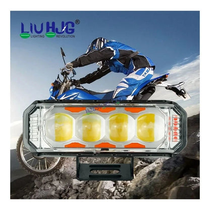 HJG 4 LED Light Bar with Red Blue Flash Strobe Fog Light for Bikes and Cars High Power, Heavy clamp and Strong aluminum. (4 LED Fog Light Bar Single) White/Yellow, Red Blue Strobe Flash, Pack of 1 - HJGstore.com