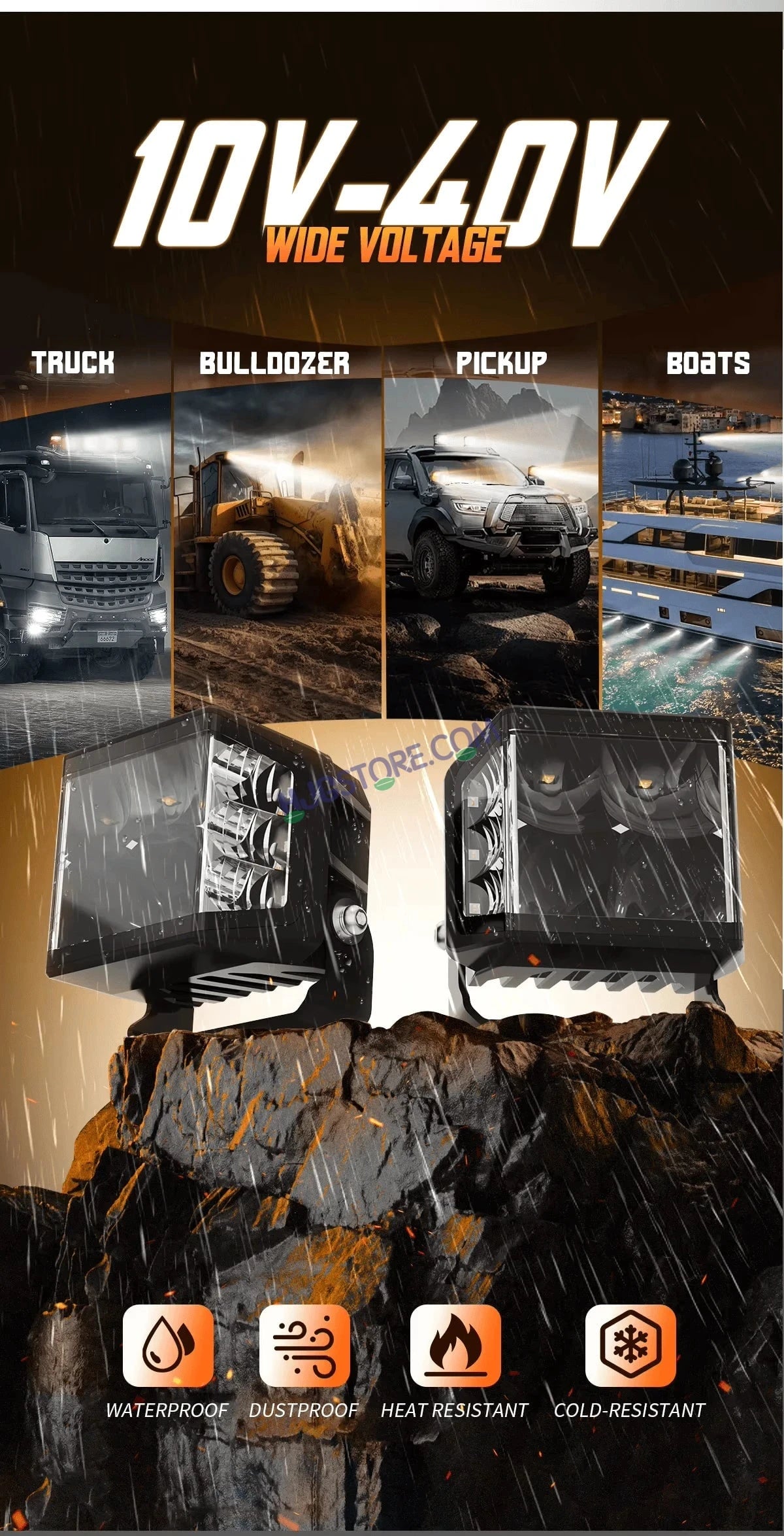 HJG W28 Helao 4x4 Lens CREE Foglight 120W 4x4 Lens Square Edge W28 4 Lens Square Edge 2pc Foglight 120W Foglight Ultra Wide Intensity LED Foglight White CREE Foglight (120W) Universal For All Cars & Bikes LIU HJG W28 Helao 4x4 Lens Foglight Edge Light 2pc - HJGstore.com