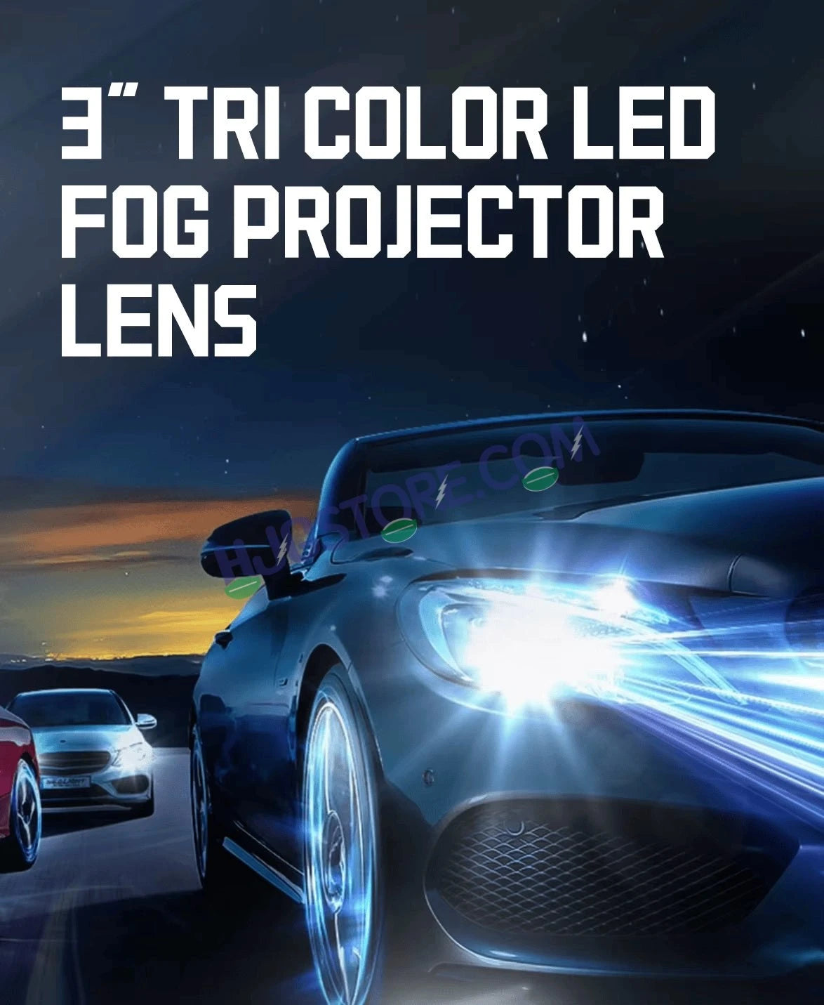 HJG 3-Inch Car Tri-Color LED Projector H-J162 Fog Lamp 2Pcs | 86W 8600LM/Pair | Direct Fit H8/H9/H11/H16 Socket | DC 12V-80V | 3200K-6500K White, Yellow, Warm White Hi/Lo | Premium Waterproof Driving Light For Car & SUV | LIU HJG H-J162 3 Inch Foglamp - HJGstore.com