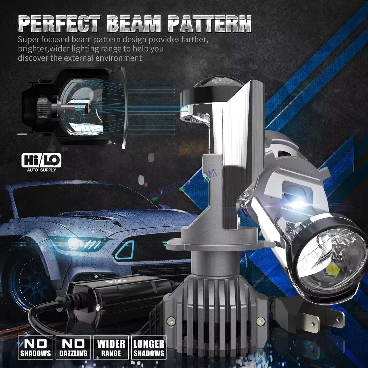 HJG Y6 New Model 110W Projector Lens H4 LED Bulb 110W HJG Y6 Projector Light Lamp H4 LED Mini Projector Lens with Fan for Car SUV Bulb 14000LM Conversion Kit Hi/Lo Beam Headlight 12V/24V for Car SUV, Set of 2, White Hi/Lo - HJGstore.com