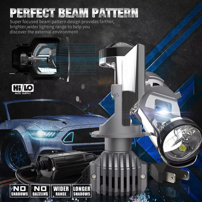 HJG Y6 New Model 110W Projector Lens H4 LED Bulb 110W HJG Y6 Projector Light Lamp H4 LED Mini Projector Lens with Fan for Car SUV Bulb 14000LM Conversion Kit Hi/Lo Beam Headlight 12V/24V for Car SUV, Set of 2, White Hi/Lo - HJGstore.com