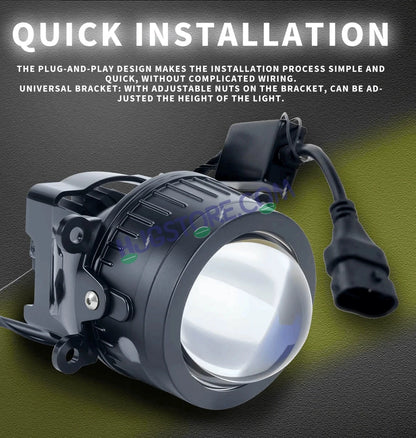HJG 3-Inch Car Tri-Color LED Projector H-J162 Fog Lamp 2Pcs | 86W 8600LM/Pair | Direct Fit H8/H9/H11/H16 Socket | DC 12V-80V | 3200K-6500K White, Yellow, Warm White Hi/Lo | Premium Waterproof Driving Light For Car & SUV | LIU HJG H-J162 3 Inch Foglamp - HJGstore.com