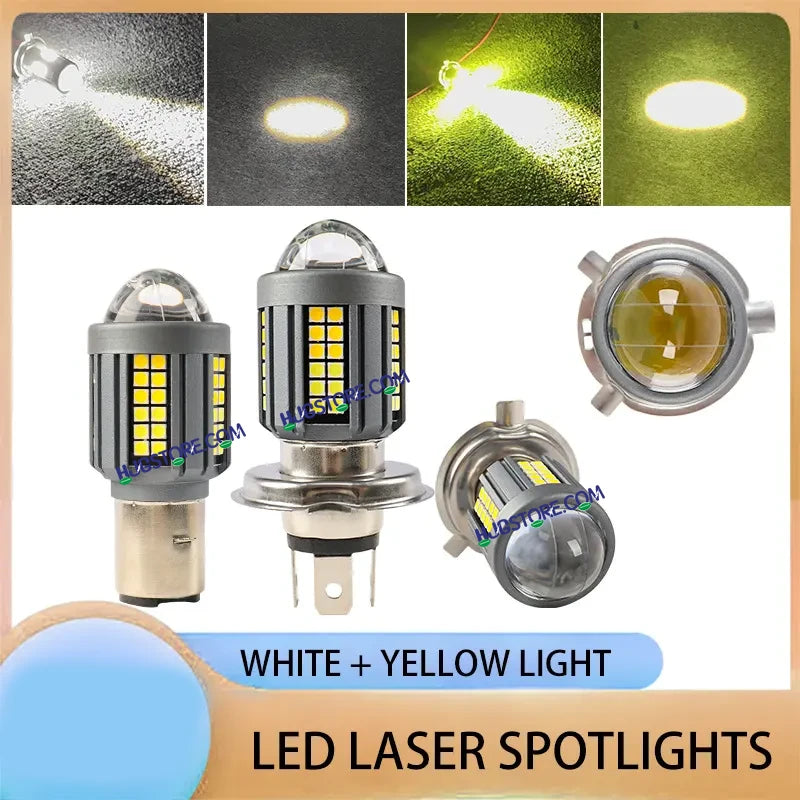 HJG H4 Lens New Model White Yellow LED Headlight Bulb H4 For All Motorcycles (Low and High Beam Bulbs (White) White Yellow 50W Lens) - Type H4 - HJGstore.com