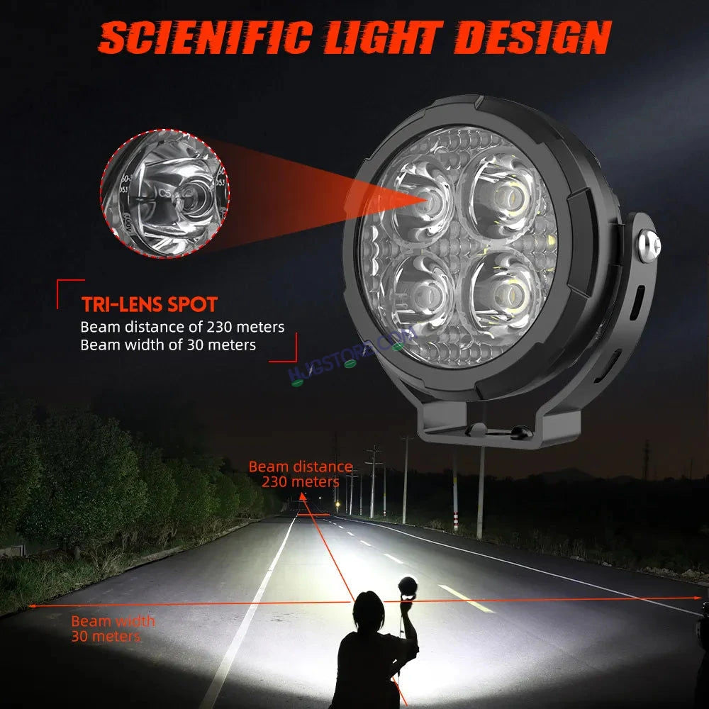 Racing Gear 4" Round Chrome Fog Lights | Yellow Lens Universal Kit | Bumper Driving Lamps