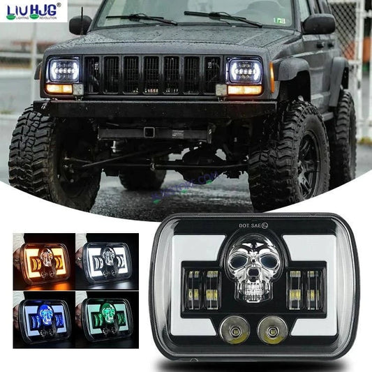 HJG Skull Lens Headlight Assembly Square 12v 45w 4x6" 5x7" Inch Led Headlights For Jeep, Splendor Headlight Assembly HJG 231198