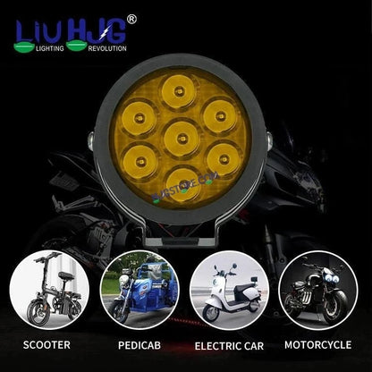 HJG New 7 LED 140W Projector CREE Combo Round Foglight with Yellow Cover 140W 7 LED HJG 140W 5 LED CREE 2 LED Projector 7 LED Foglight Car Accessories Led Headlights Lights Led Fog Lights For Motorcycle Car SUV Lights, Set of 2 with Wiring Harness Kit