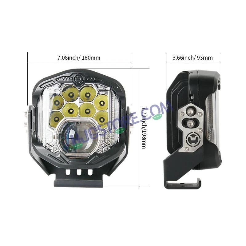HJG GodsEye Side Shooter 1 LED with 8 CREE LED White/Red Off Road 7 inch 95W LED Headlight Spot Light Fog Light Universal For Bike, Truck, Jeep, Car Bike Led Headlights LED Fog Lights For Motorcycle Car SUV Lights, Pack of 1 LIU HJG GodsEye Side Shooter - HJGstore.com