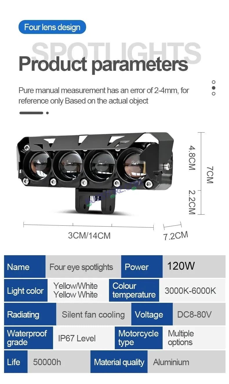 HJG LIU HJG Future Eyes 4 Lens Heavy with Remote Wiring Harness Kit 120W 4 Lens MEGA DRIVE Fog Light For Bike/Car/Thar/Jeep ( Cool White, 60W each * 2 = 120W Total ) - Pack of 2 HJG Future Eyes 4 Lens with Remote Wiring Harness Kit - HJGstore.com