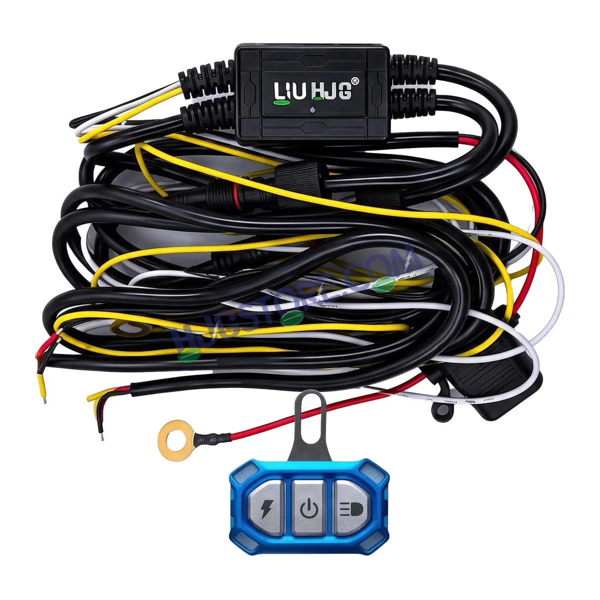 HJG Wireless Bluetooth Wiring Harness Kit for Auxiliary Fog Lights, Dual Color 3 Wire, High Power Relay, Integrated 3-Button Smart Remote Switch, Waterproof Plug & Play Control Cable for Motorcycles, Bikes, Cars, ATVs & SUVs - HJGstore.com