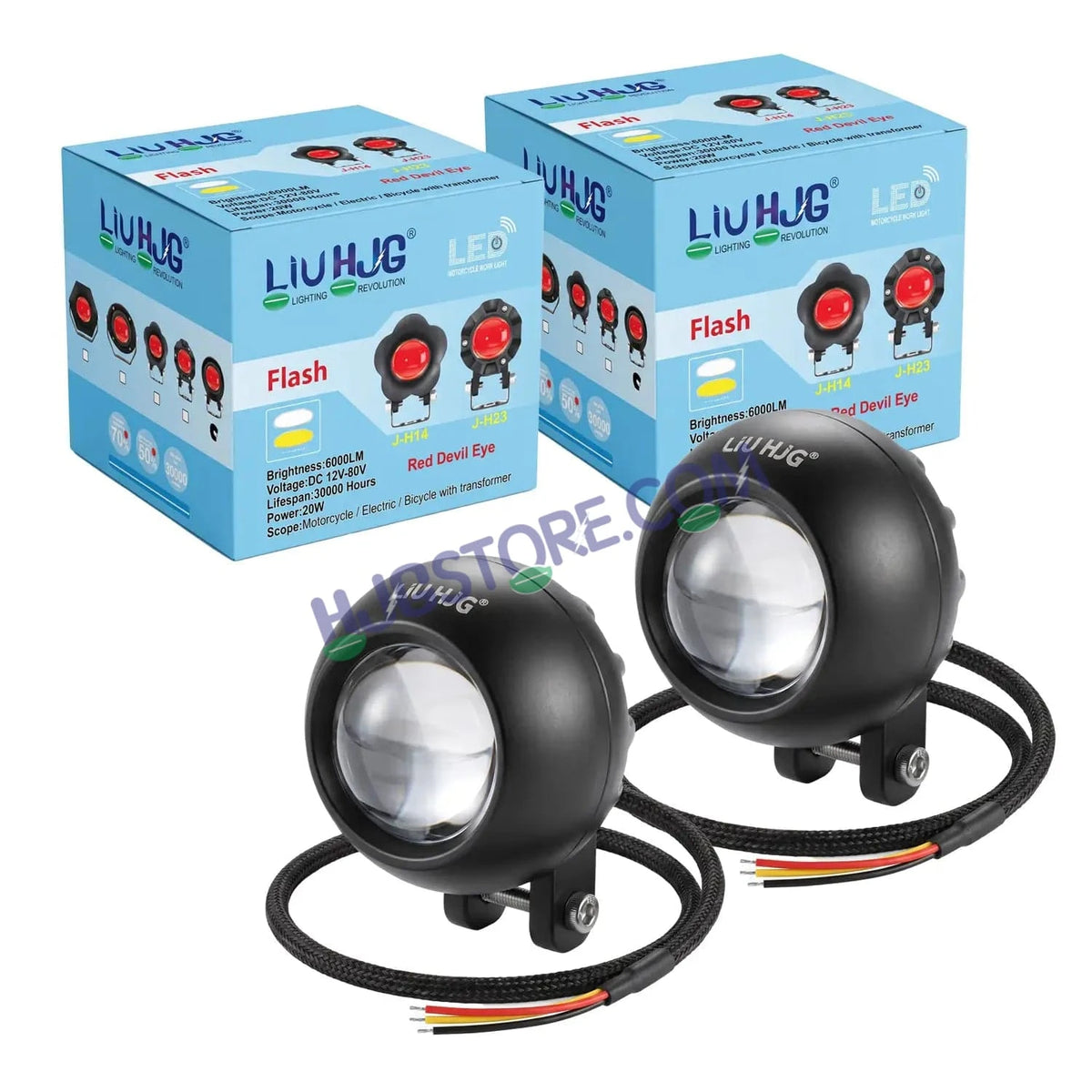 HJG Poki Foglights Mini Golf Ball Projector LED Fog Lights | 40W 12,000LM Super Bright Dual Shot | Cool White & Yellow with Red DRL & Flash Mode | Universal Fit for Bike, Motorcycle, Car, Thar & Jeep (Pack of 2) - HJGstore.com