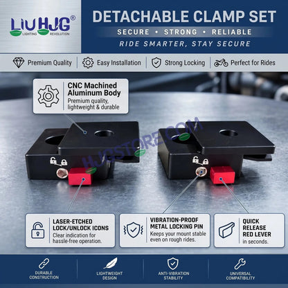 HJG Quick-Release Detachable Fog Light Clamp Set with Anti-Theft Lock Key | CNC Aluminum | HJG Removable Foglight Clamp | Universal Heavy-Duty Mounting Bracket for Auxiliary LED Lights - HJGstore.com