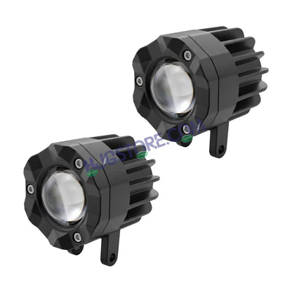 HJG Poki Foglights Mini Crystal Projector LED Fog Lights | 40W 12,000LM Super Bright Dual Shot | Cool White & Yellow with Red DRL & Flash Mode | Universal Fit for Bike, Motorcycle, Car, Thar & Jeep (Pack of 2) - HJGstore.com