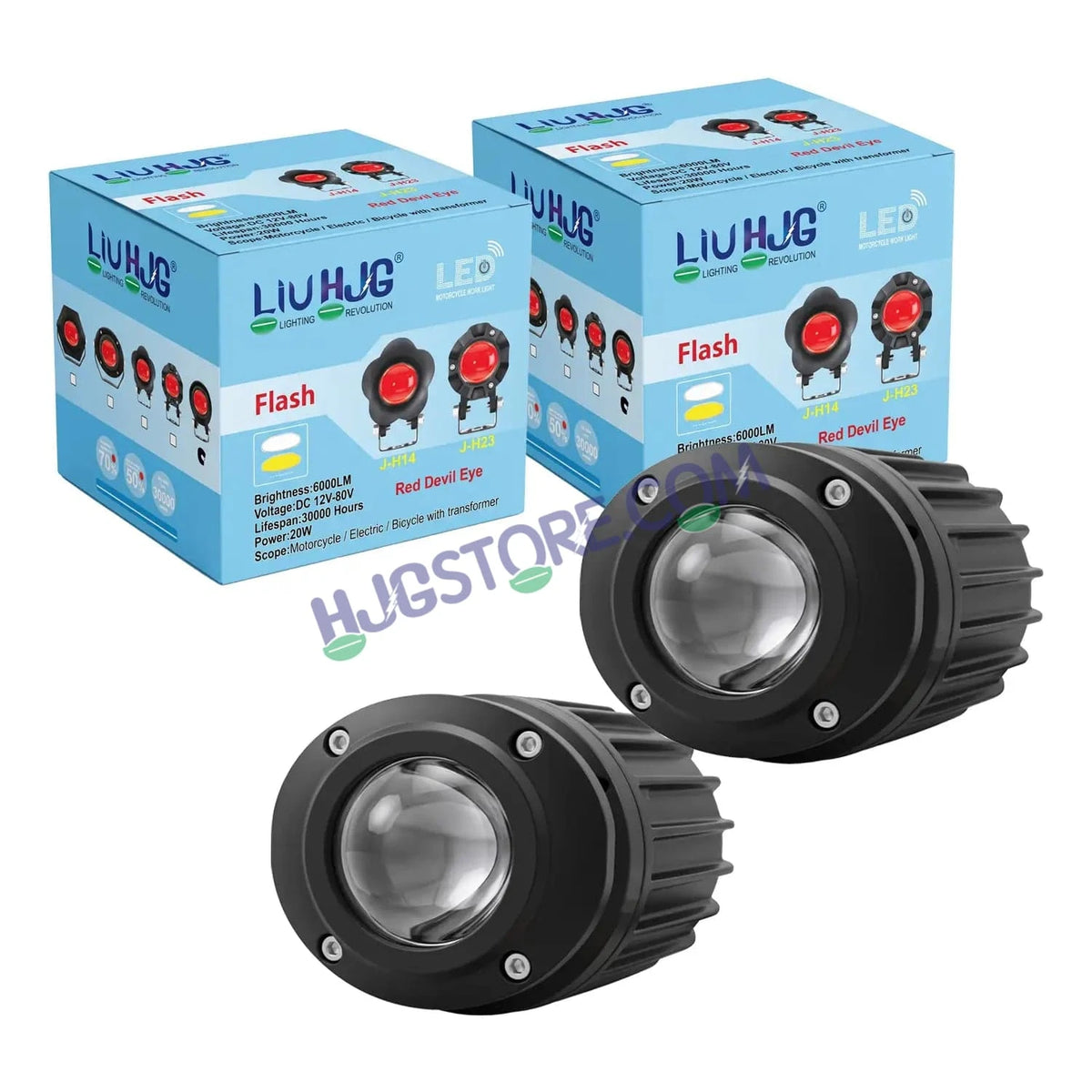 HJG Poki Foglights Mini Oval Projector LED Fog Lights | 40W 12,000LM Super Bright Dual Shot | Cool White & Yellow with Red DRL & Flash Mode | Universal Fit for Bike, Motorcycle, Car, Thar & Jeep (Pack of 2) - HJGstore.com
