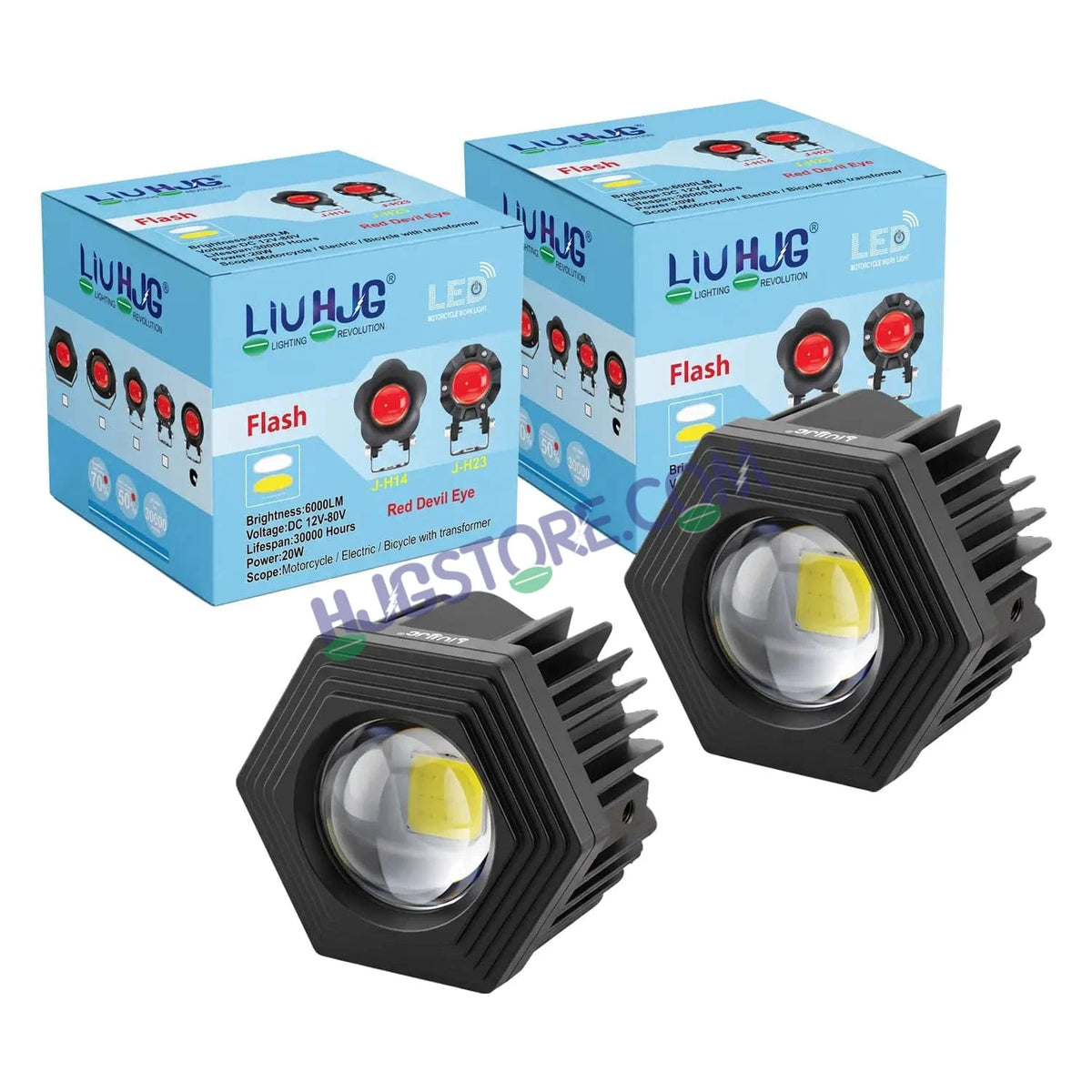 HJG Poki Foglights Mini Hexagon Projector LED Fog Lights | 40W 12,000LM Super Bright Dual Shot | Cool White & Yellow with Red DRL & Flash Mode | Universal Fit for Bike, Motorcycle, Car, Thar & Jeep (Pack of 2) - HJGstore.com