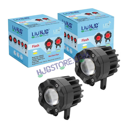 HJG Poki Foglights Mini Crystal Projector LED Fog Lights | 40W 12,000LM Super Bright Dual Shot | Cool White & Yellow with Red DRL & Flash Mode | Universal Fit for Bike, Motorcycle, Car, Thar & Jeep (Pack of 2) - HJGstore.com