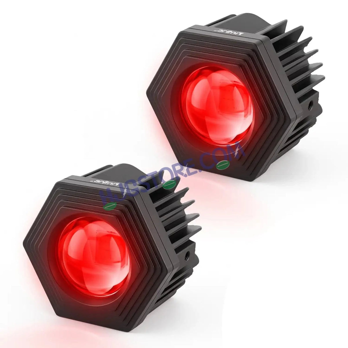 HJG Poki Foglights Mini Hexagon Projector LED Fog Lights | 40W 12,000LM Super Bright Dual Shot | Cool White & Yellow with Red DRL & Flash Mode | Universal Fit for Bike, Motorcycle, Car, Thar & Jeep (Pack of 2) - HJGstore.com