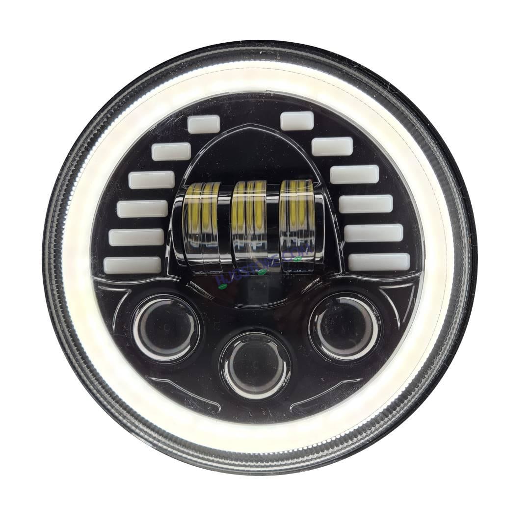 HJG New Indicator Harley Headlight 7Inch Round Led Headlight Fits in Royal Enfield All Models, Mahindra Thar - HJGstore.com