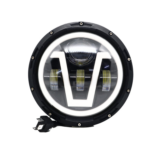 7 Inch Round Harley Led Headlight Compatible with Jeep Thar, Harley Davidson & Royal Enfield (DC12-80V, 90W) - bikerstore.in