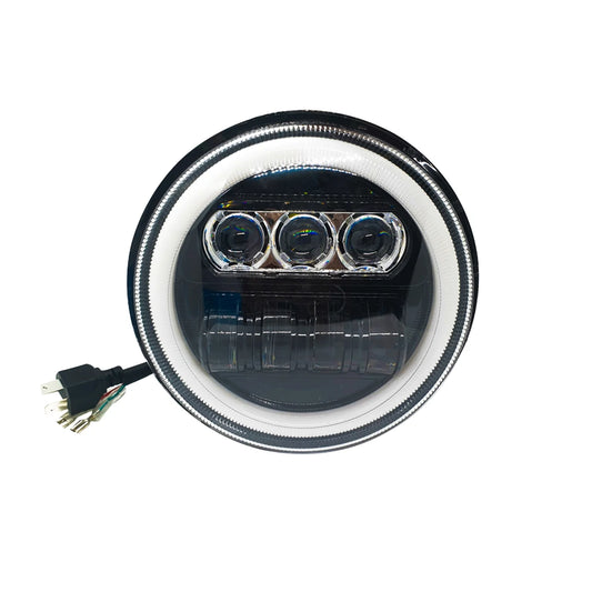 7 Inch New Round LED Headligh Fits in Jawa with High Beam, Low Beam (12V-80V 75W) - bikerstore.in