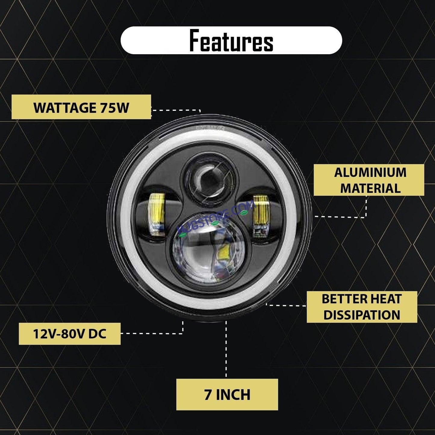 HJG Genuine Full Ring 7 Inch LED Headlight with Spotless and Bright DRL Fits in Royal Enfield (All Model) And Mahindra Thar (12V-80V DC 75W) - HJGstore.com