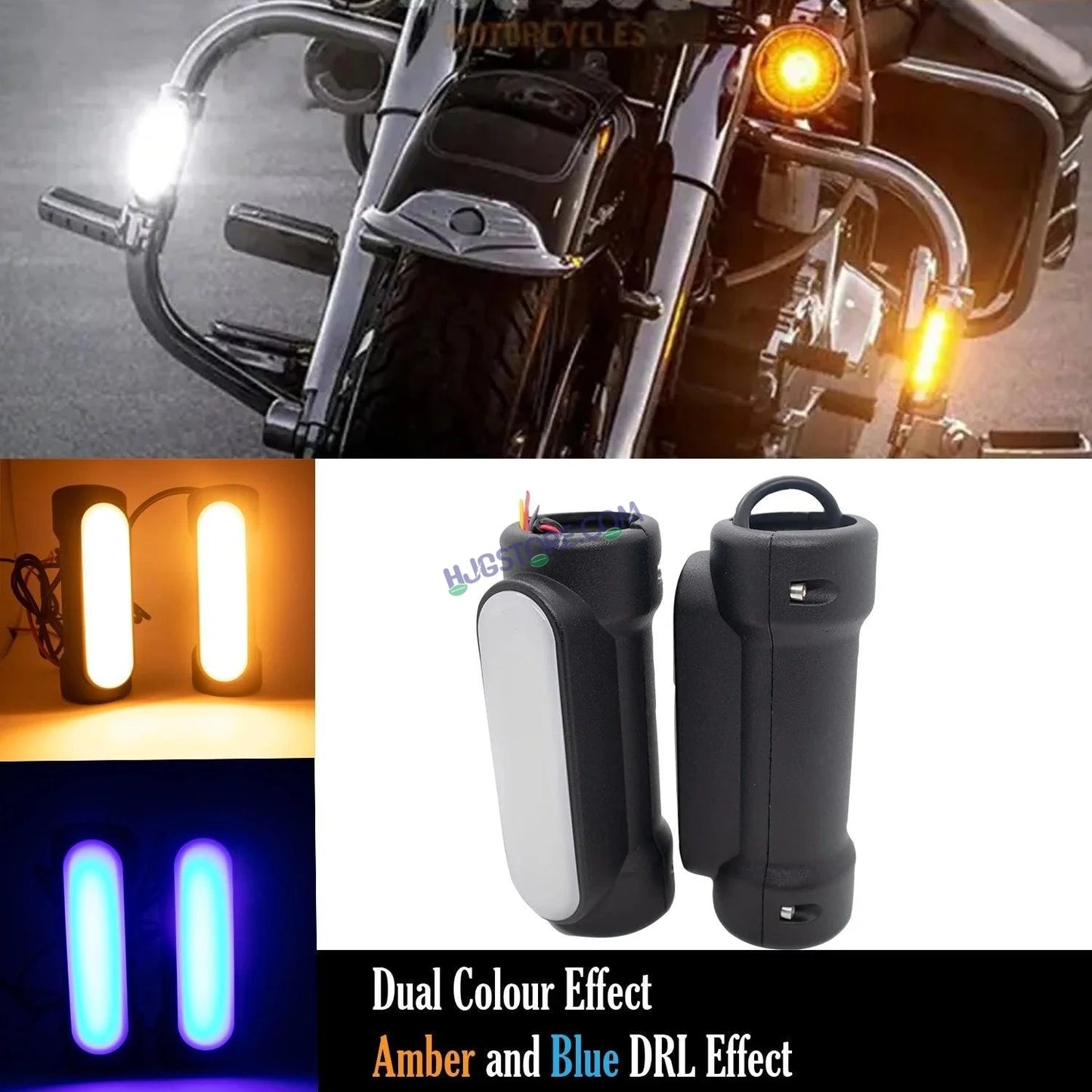 HJG Leg Guard LED DRL Turn Signal Indicator Hazard Lights Crash Bar for Motorcycles (Yellow & Blue) - HJGstore.com